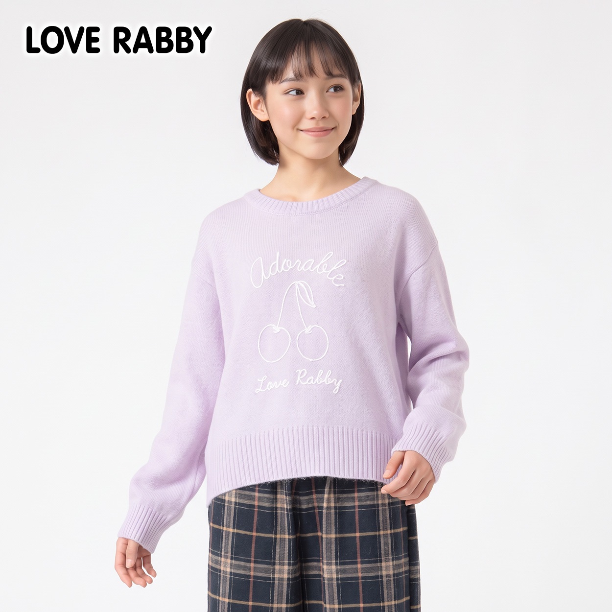 LOVERABBY(ラブラビ) コードチェリー刺しゅうセーター キッズ 女の子 130cm-160cm(ラベンダー-140cm)