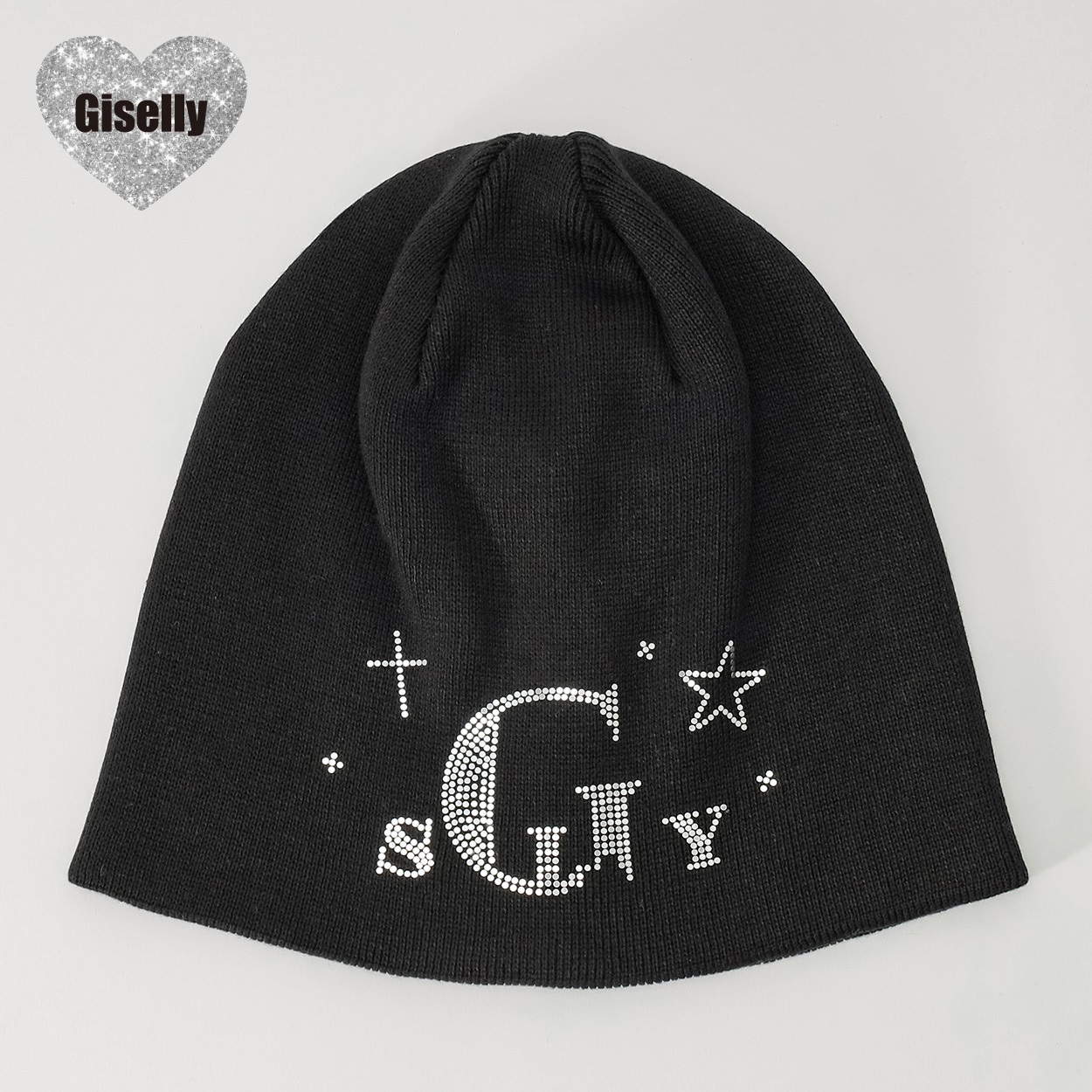 Giselly(ジゼリー) スパンコールロゴニットビーニー キッズ 女の子(ブラック-フリー)