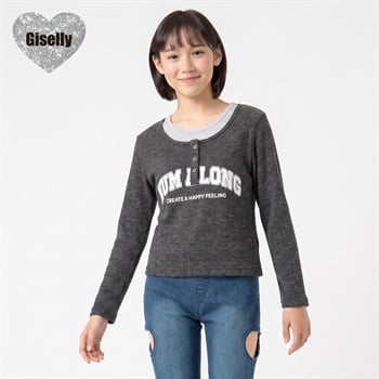 Giselly(ジゼリー) ヘンリーネックフェイクプルオーバー キッズ 女の子 130cm-160cm(ブラック-130cm)