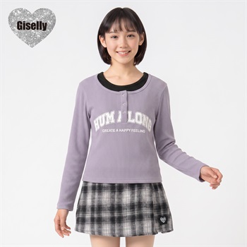 Giselly(ジゼリー) ヘンリーネックフェイクプルオーバー キッズ 女の子 130cm-160cm(パープル-130cm)