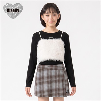 Giselly(ジゼリー) ファービスチェ起毛Tシャツアンサンブル キッズ 女の子 130cm-160cm(ホワイト-130cm)