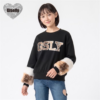 Giselly(ジゼリー) バンビ柄ファー使いプルオーバー キッズ 女の子 130cm-160cm(ブラック-130cm)