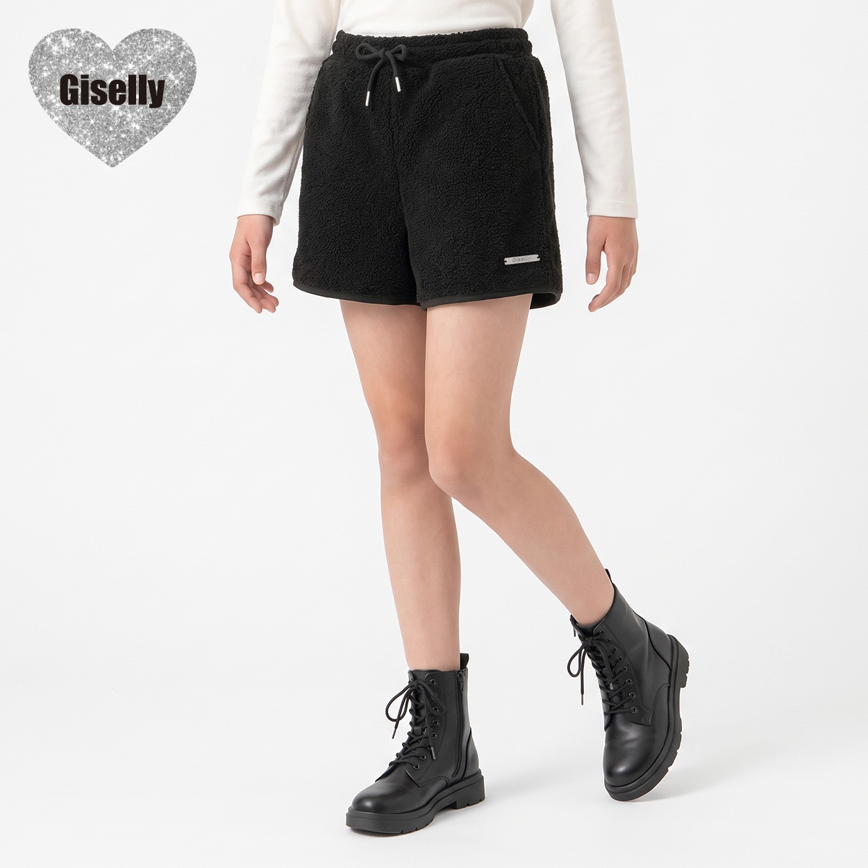 Giselly(ジゼリー) ボアショートパンツ キッズ 女の子 130cm-160cm(ブラック-140cm)