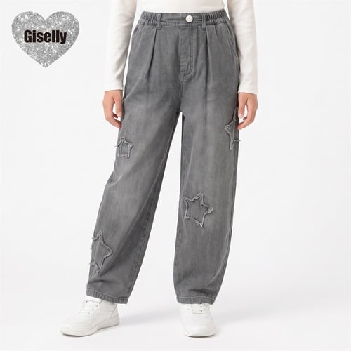 Giselly(ジゼリー) 裾2WAYアップリケデニム キッズ 女の子 130cm-160cm(グレー-130cm)
