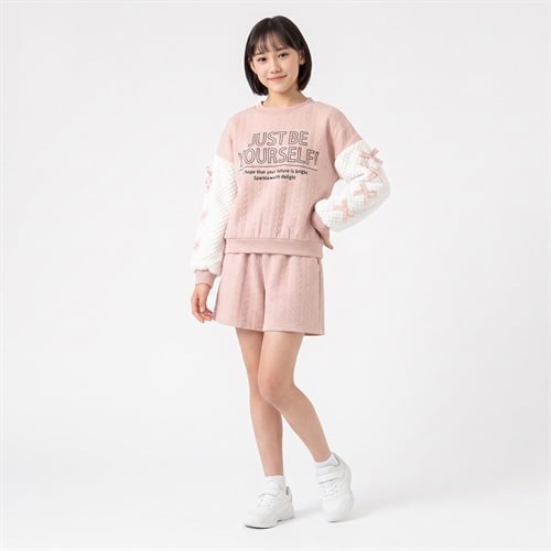 シャガード袖リボンスーツセットアップ キッズ 女の子 130cm-160cm