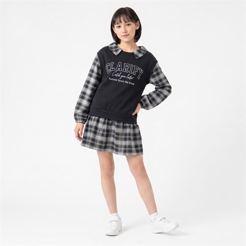 チェック布帛使いワンピース キッズ 女の子 130cm-160cm