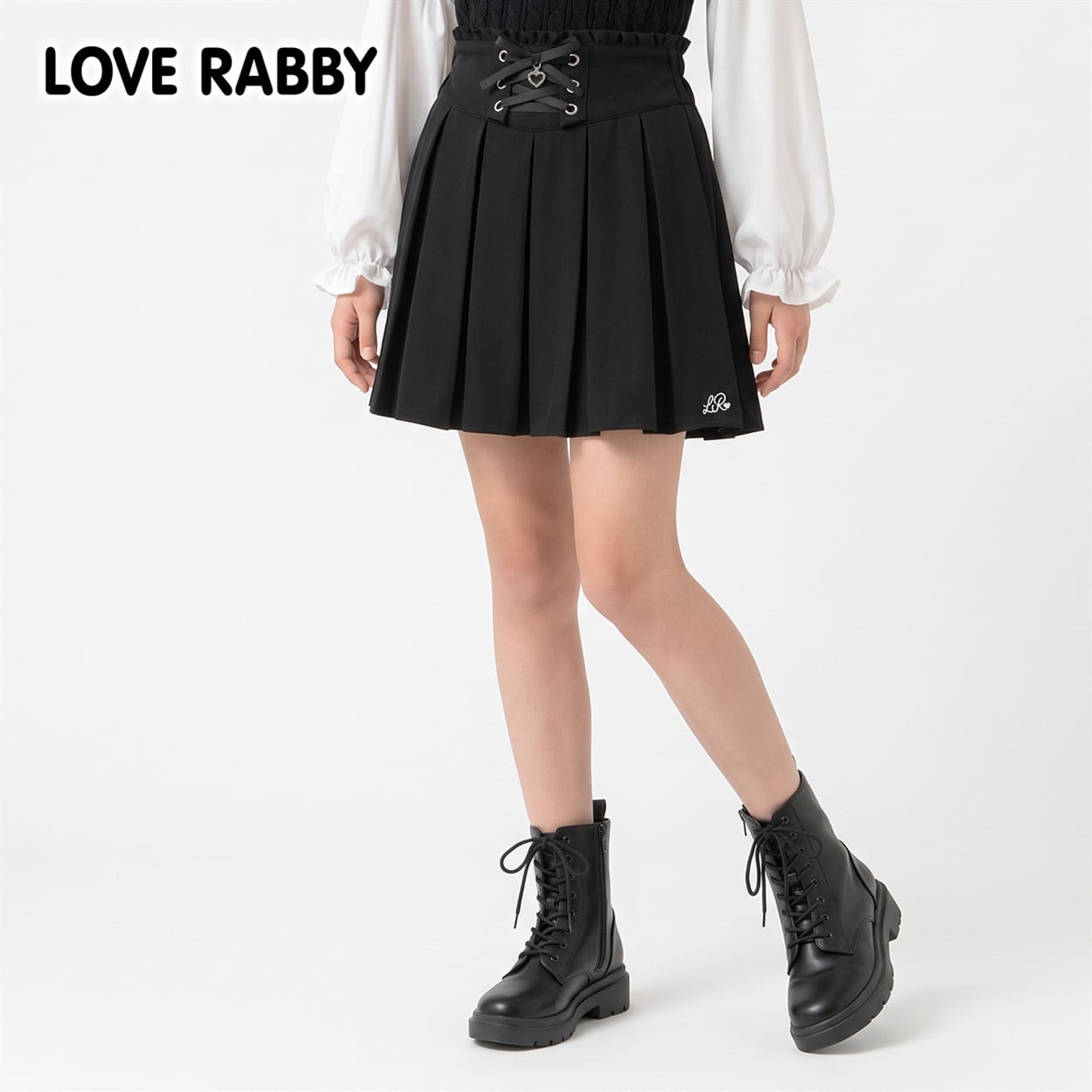 LOVERABBY(ラブラビ) レースアップタックキュロット キッズ 女の子 （130～160cm）(ブラック-160cm)