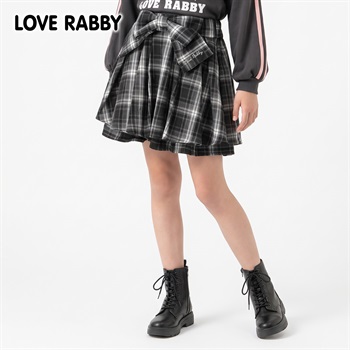 LOVERABBY(ラブラビ) チェック前リボンフリルスカパン キッズ 女の子 （130～160cm）(ブラック-130cm)