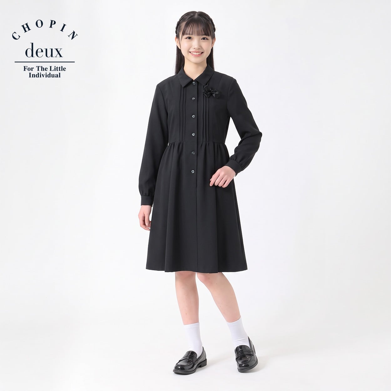 フォーマルワンピース キッズ 女の子 140cm-160cm(ブラック-140cm)