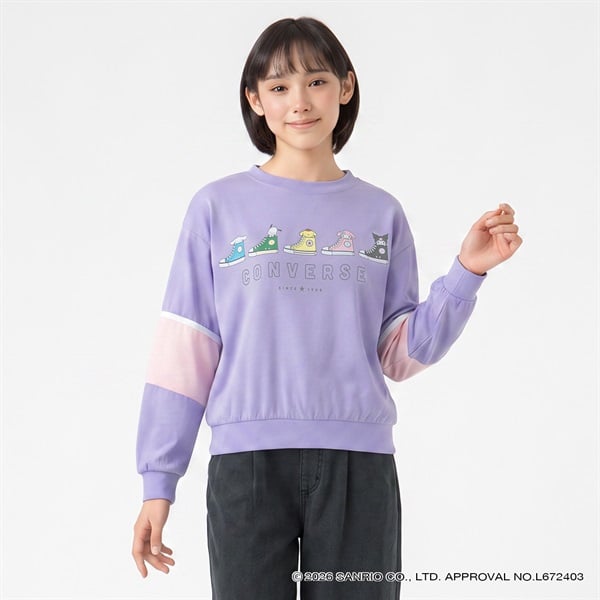 コンバース×サンリオキャラクターズ スニーカー柄長袖Tシャツ キッズ 女の子 130cm-160cm(ラベンダー-150cm)