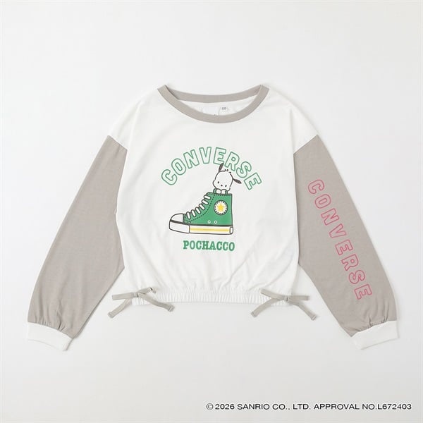 コンバース×サンリオキャラクターズ 裾リボン長袖Tシャツ キッズ 女の子 130cm-160cm(グレー-150cm)