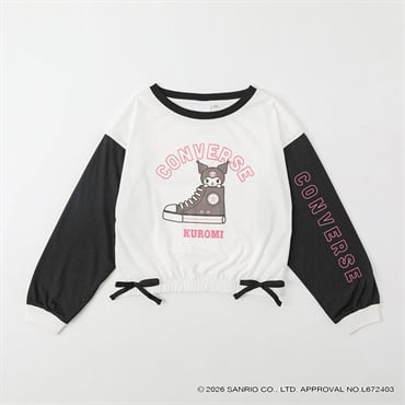 コンバース×サンリオキャラクターズ 裾リボン長袖Tシャツ キッズ 女の子 130cm-160cm(ブラック-130cm)