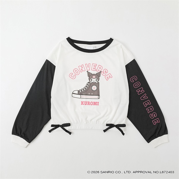 コンバース×サンリオキャラクターズ 裾リボン長袖Tシャツ キッズ 女の子 130cm-160cm(ブラック-130cm)