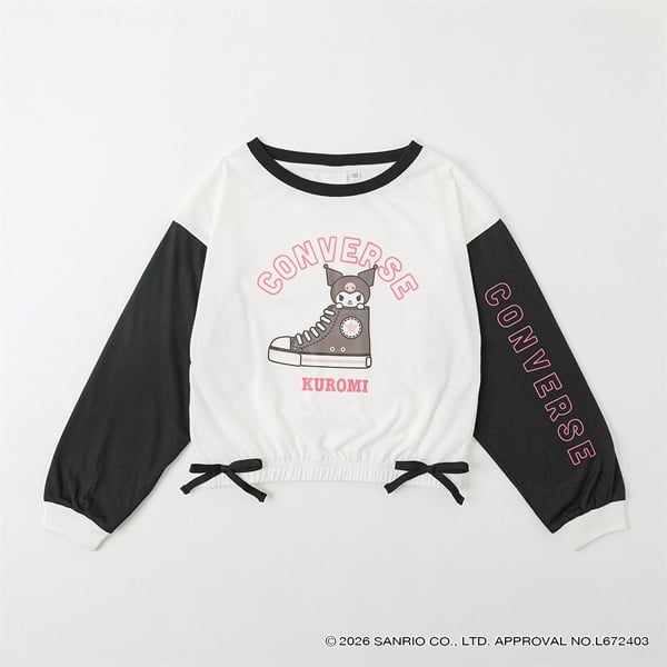 コンバース×サンリオキャラクターズ 裾リボン長袖Tシャツ キッズ 女の子 130cm-160cm(ブラック-140cm)