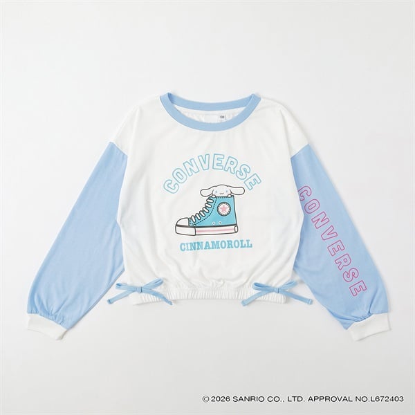 コンバース×サンリオキャラクターズ 裾リボン長袖Tシャツ キッズ 女の子 130cm-160cm(サックス-140cm)