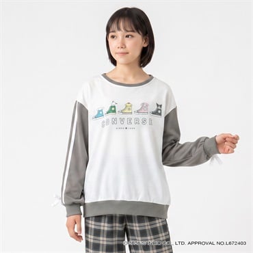 コンバース×サンリオキャラクターズ スウェット袖リボン キッズ 女の子 130cm-160cm(チャコールグレー-130cm)