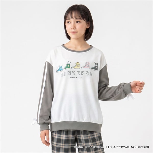 コンバース×サンリオキャラクターズ スウェット袖リボン キッズ 女の子 130cm-160cm(チャコールグレー-130cm)