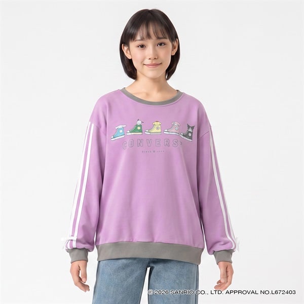 コンバース×サンリオキャラクターズ スウェット袖リボン キッズ 女の子 130cm-160cm(ラベンダー-160cm)