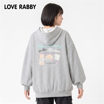 LOVERABBY(ラブラビ) 裏起毛バックサガラ刺しゅうパーカートレーナー キッズ 女の子 130cm-160cm(グレー-130cm)