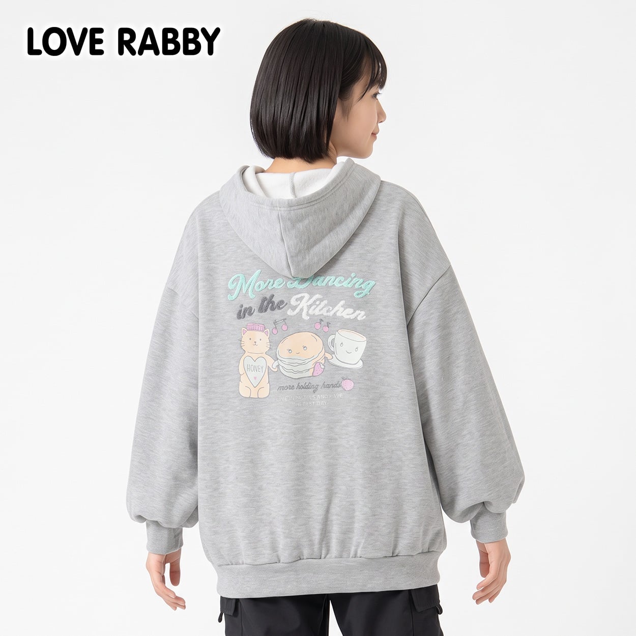 LOVERABBY(ラブラビ) 裏起毛バックサガラ刺しゅうパーカートレーナー キッズ 女の子 130cm-160cm(グレー-150cm)