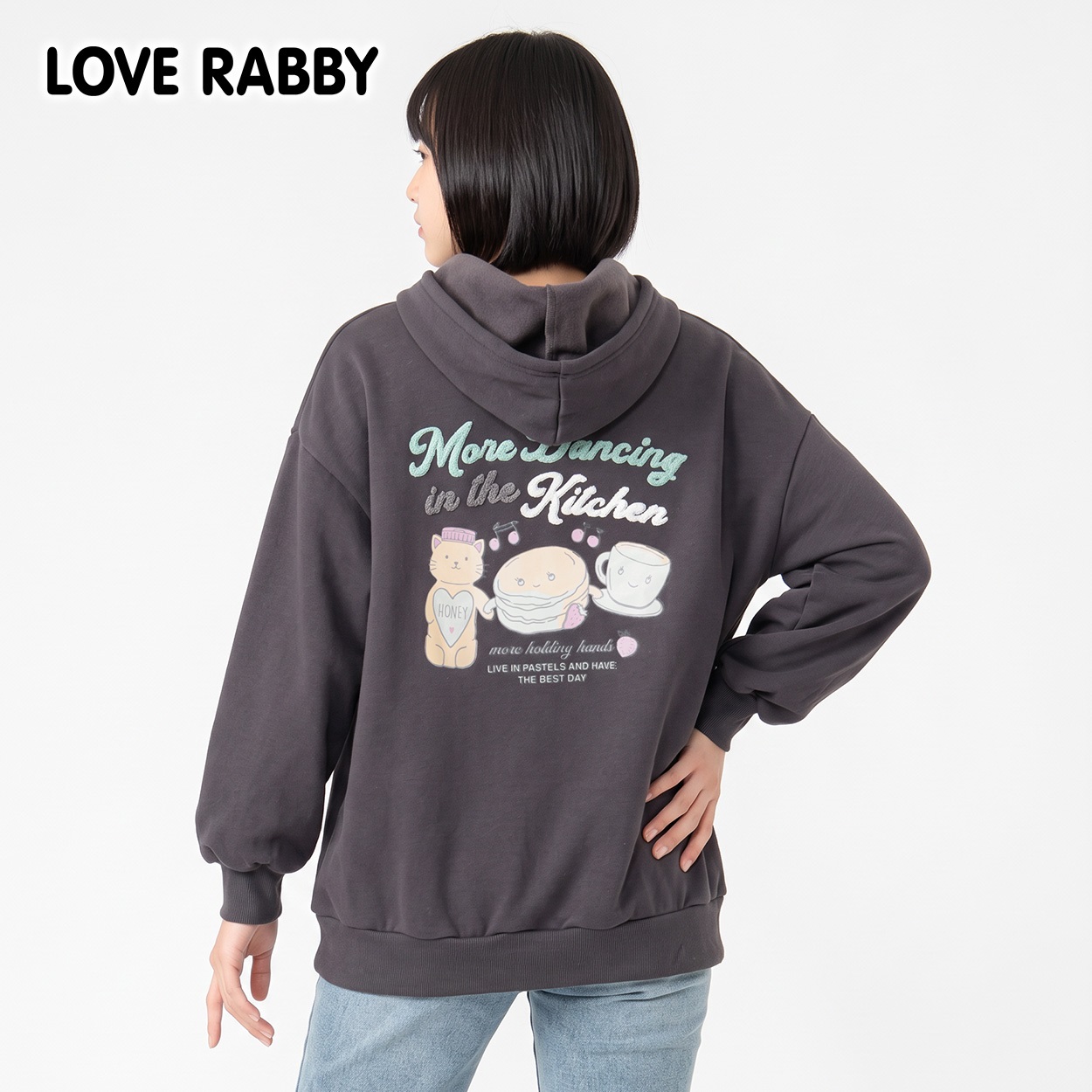 LOVERABBY(ラブラビ) 裏起毛バックサガラ刺しゅうパーカートレーナー キッズ 女の子 130cm-160cm(チャコールグレー-140cm)