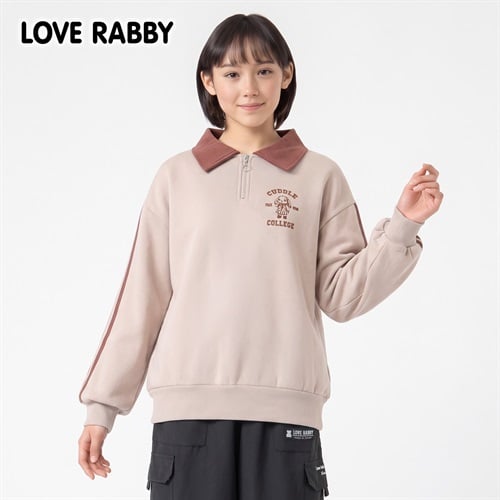 LOVERABBY(ラブラビ) 裏起毛袖ラインハーフジップトレーナー キッズ 女の子 130cm-160cm