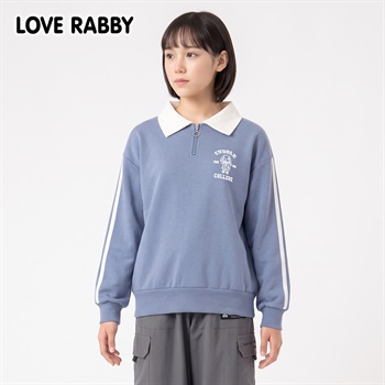 LOVERABBY(ラブラビ) 裏起毛袖ラインハーフジップトレーナー キッズ 女の子 130cm-160cm(ブルー-130cm)