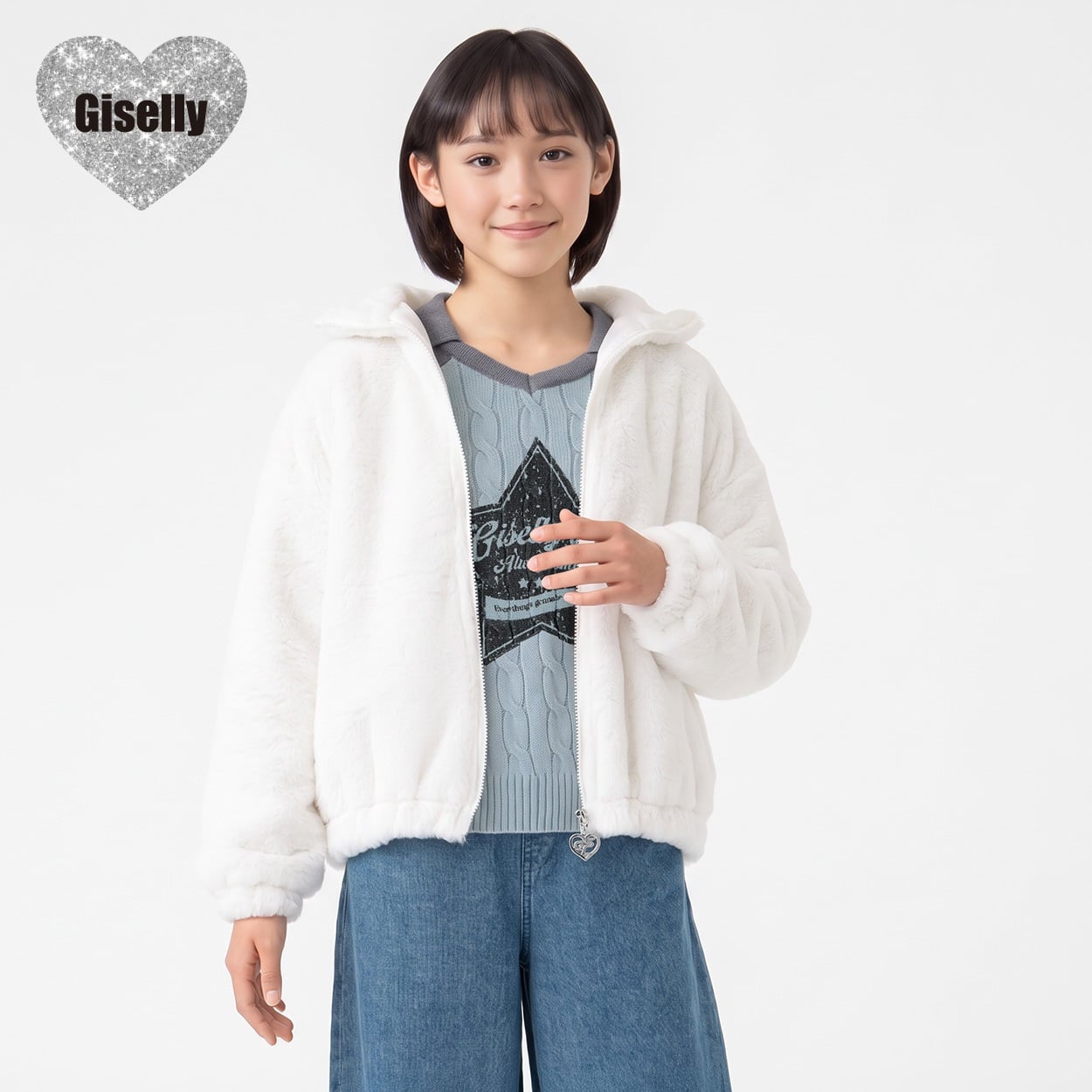 Giselly(ジゼリー) プードルファースタンドジャケット キッズ 女の子 130cm-160cm(ホワイト-130cm)