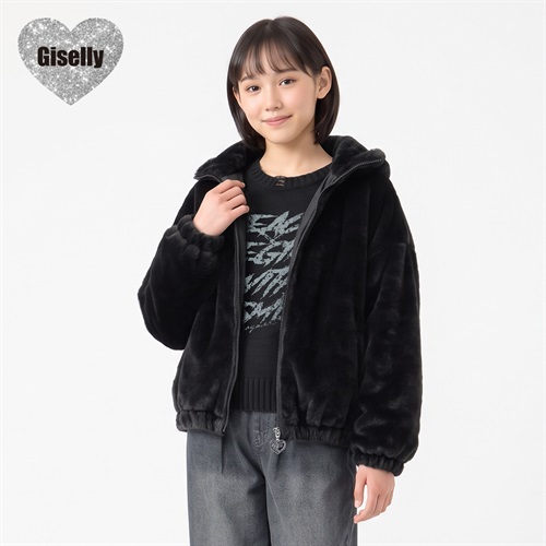 Giselly(ジゼリー) プードルファースタンドジャケット キッズ 女の子 130cm-160cm(ブラック-130cm)