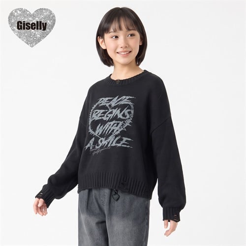 Giselly(ジゼリー) ダメージロゴプリントニット キッズ 女の子 130cm-160cm