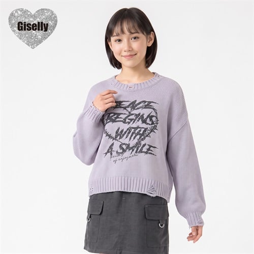 Giselly(ジゼリー) ダメージロゴプリントニット キッズ 女の子 130cm-160cm(パープル-130cm)