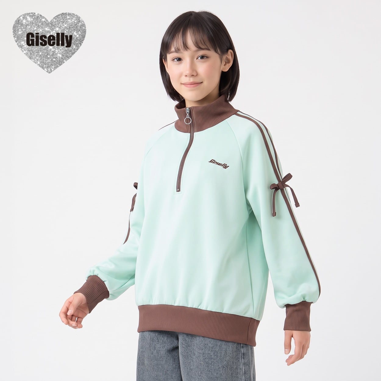 Giselly(ジゼリー) ハーフZIPトレーナー キッズ 女の子 130cm-160cm(グリーン-130cm)