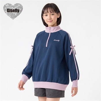 Giselly(ジゼリー) ハーフZIPトレーナー キッズ 女の子 130cm-160cm(ネイビー-130cm)