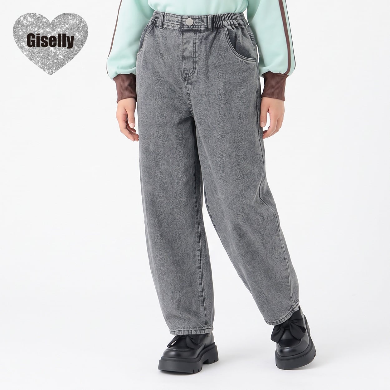 Giselly(ジゼリー) デニムバルーンパンツ キッズ 女の子 130cm-160cm(グレー-130cm)