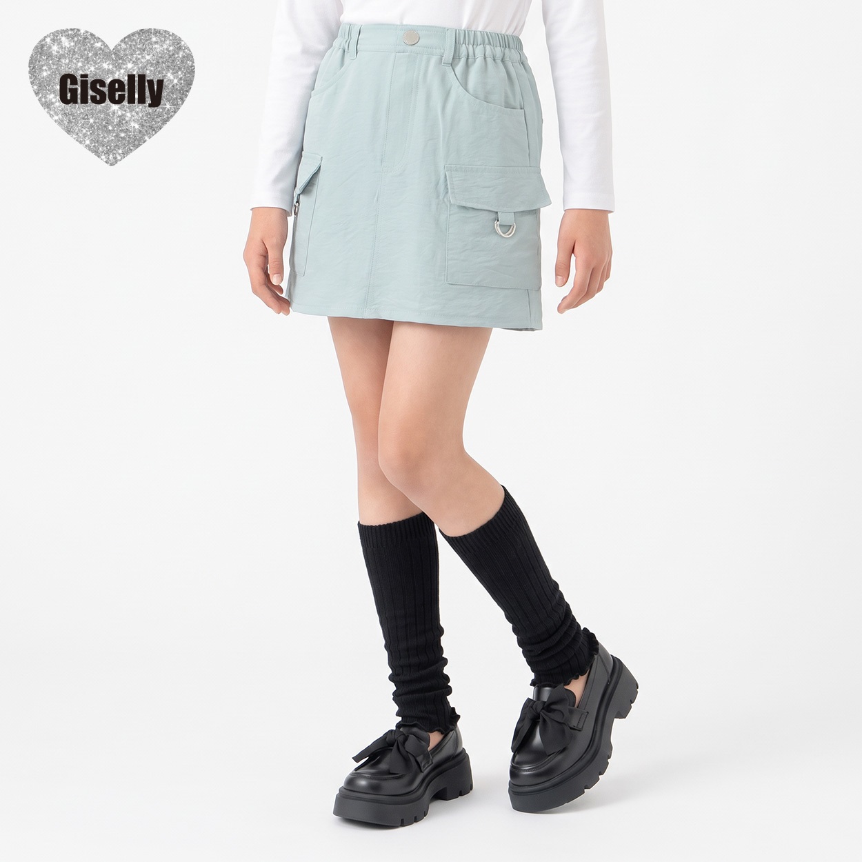 Giselly(ジゼリー) サテンカーゴミニスカート キッズ 女の子 130cm-160cm(グリーン-130cm)