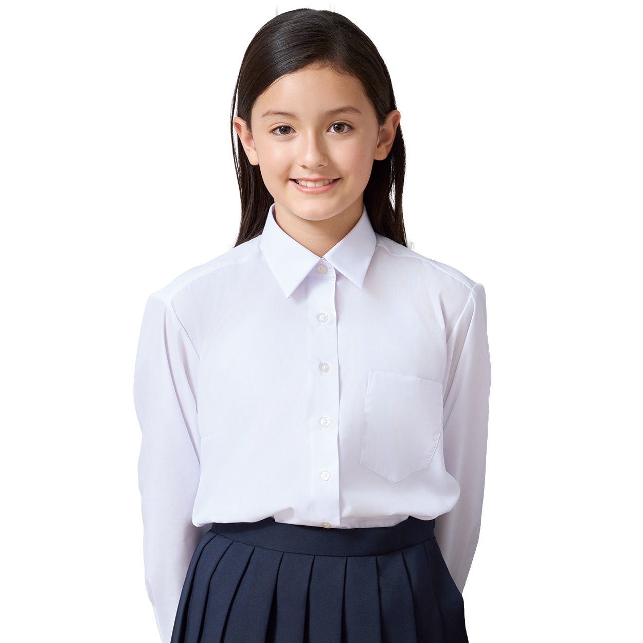 長袖カッターシャツ スクールシャツ 女の子 トップバリュ 130cm-175cm(ホワイト-150B)