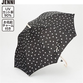 ジェニィ 55cm~60cm 総柄プリント 晴雨兼用長傘 キッズ 小学生(ブラック-60cm)