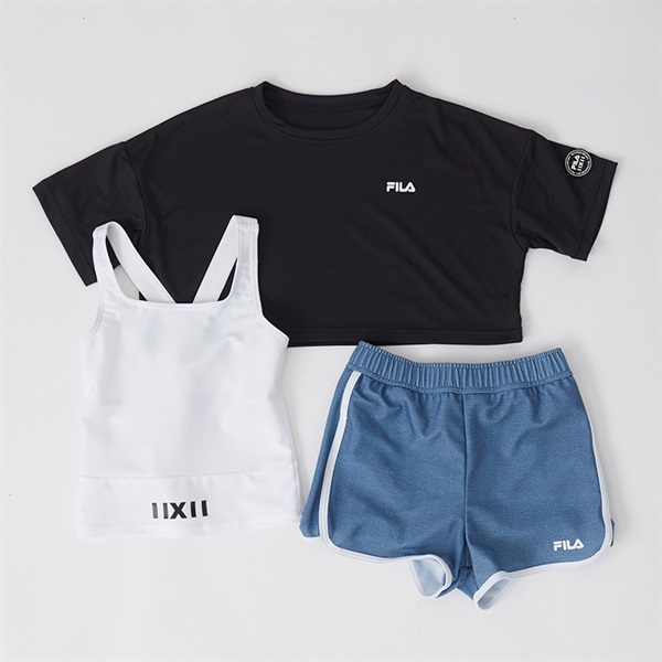 OUTLET SALE- 訳あり品など大放出 FILA(フィラ) キッズ 女の子 短丈セパレート水着3点セット 水着・ラッシュガード