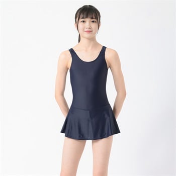 スクール水着スカートワンピース 女の子 キッズ 120cm-170cm(ネイビー-120cm)