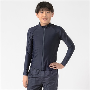 スクールラッシュガード長袖(ジップあり) キッズ 120cm-170cm(ネイビー-120cm)