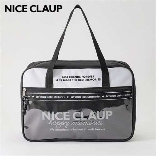 NICE CLAUP(ナイスクラップ) ボストン型ビーチバッグ 女の子 縦12cm 横37cm 高さ25cm キッズ(ブラック-ONE SIZE)