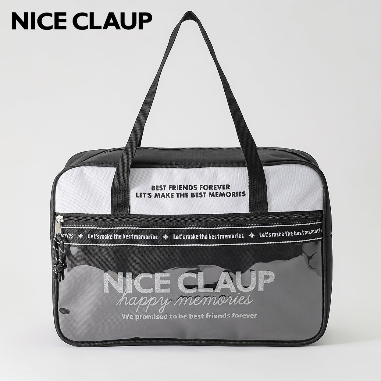 NICE CLAUP(ナイスクラップ) ボストン型ビーチバッグ 女の子 縦12cm 横37cm 高さ25cm キッズ(ブラック-ONE SIZE)