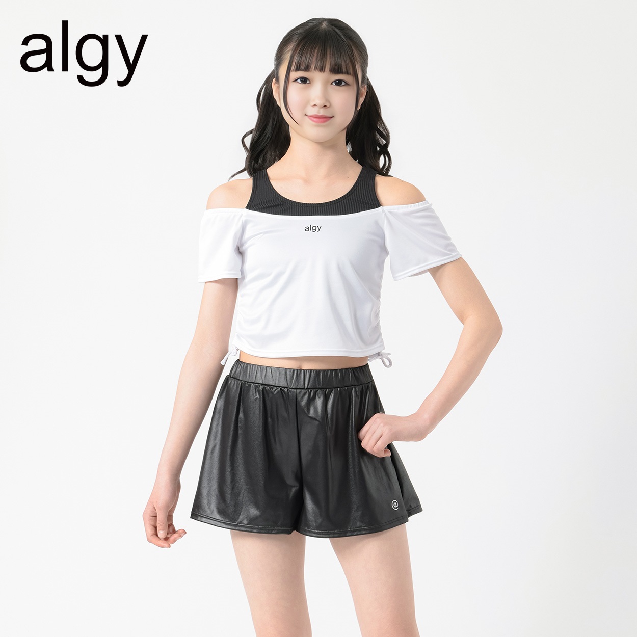 ALGY(アルジー) レイヤード風水着2点セット 小学生 中学生 水着 女の子 キッズ 130cm-160cm(ホワイト-130cm)