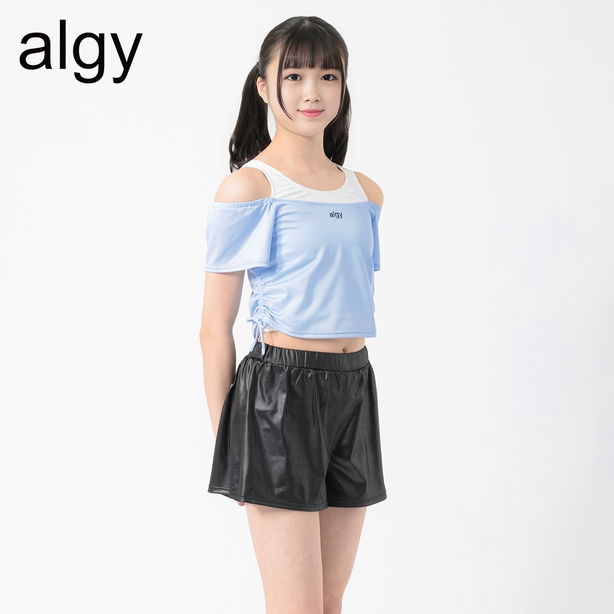 ALGY(アルジー) レイヤード風水着2点セット 小学生 中学生 水着 女の子 キッズ 130cm-160cm(サックス-150cm)