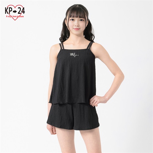 KP24 クシュキャミ水着2点セット 女の子 キッズ 130cm-160cm(ブラック-130cm)