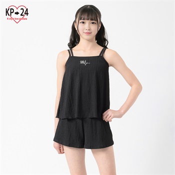 KP24 クシュキャミ水着2点セット 小学生 中学生 水着 女の子 キッズ 130cm-160cm(ブラック-130cm)