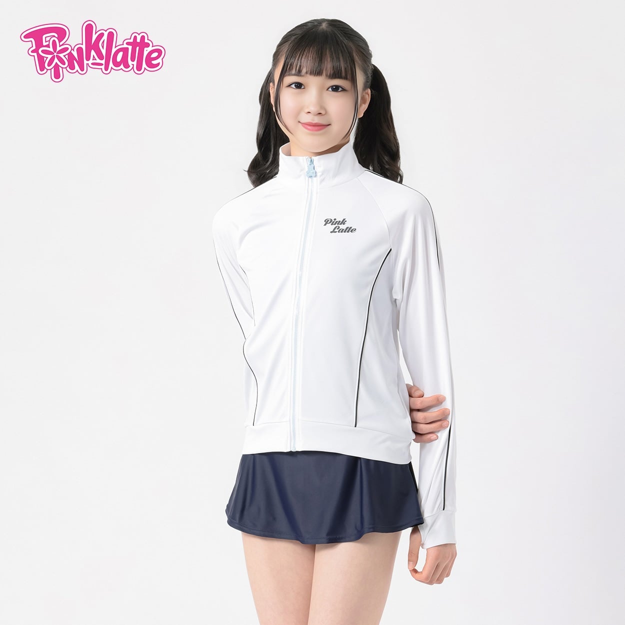 PINK-latte(ピンクラテ) 吸水速乾ラッシュガード 女の子 紫外線対策 キッズ 140cm-170cm(ホワイト-150cm)