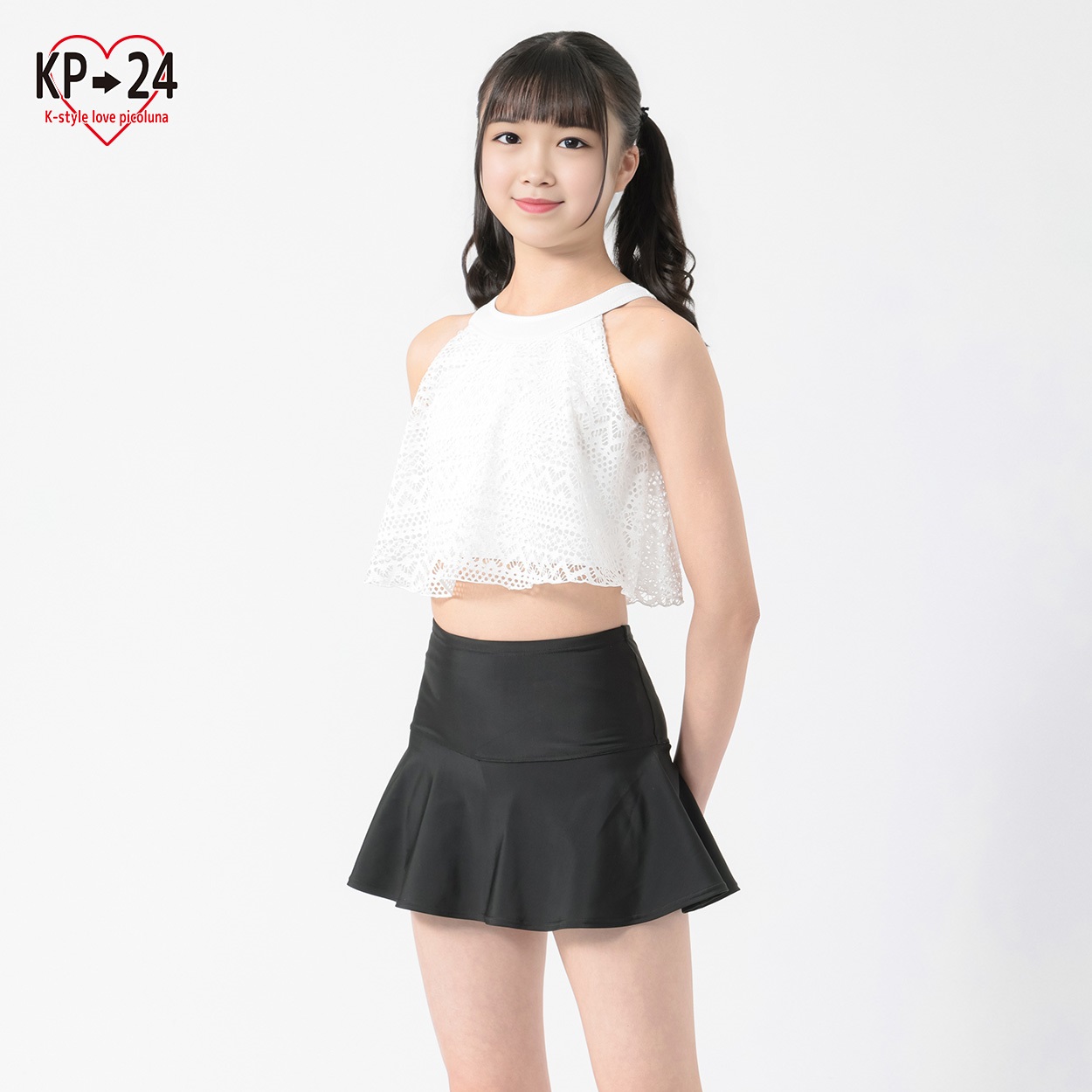 KP24 レーストップス水着2点セット 女の子 キッズ 140cm-170cm(ホワイト-150cm)