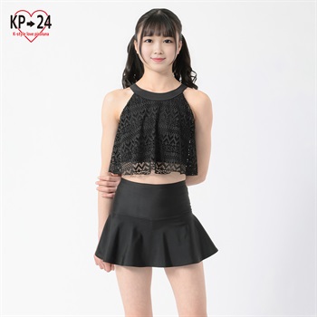 KP24 レーストップス水着2点セット 女の子 キッズ 140cm-170cm(ブラック-140cm)