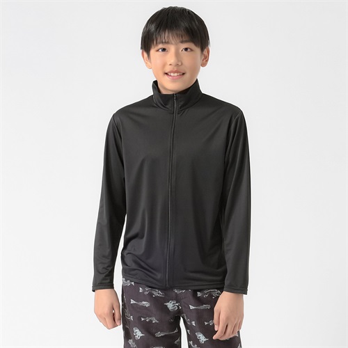 UV対策カラージャケット ラッシュガード 長袖 キッズ 120cm-170cm(ブラック-120cm)